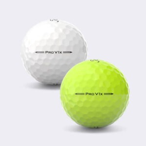 Titleist Pro V1x 2023 white and yellow front facing golf balls