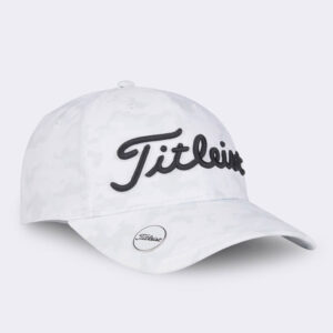 Womans white camo Titleist performance ball marker with white text